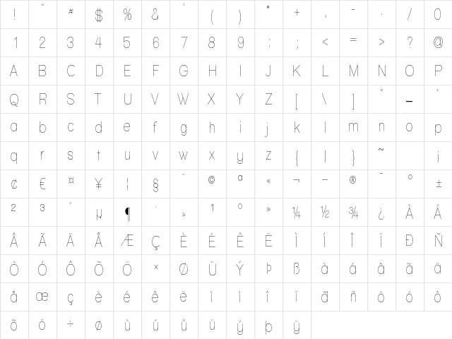 Walkway Condensed Regular  glyph index