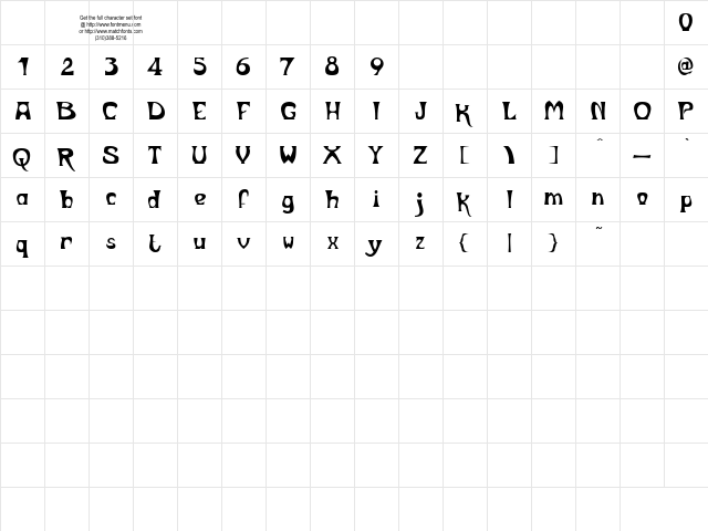 Metropolitain Tryout Regular  glyph index