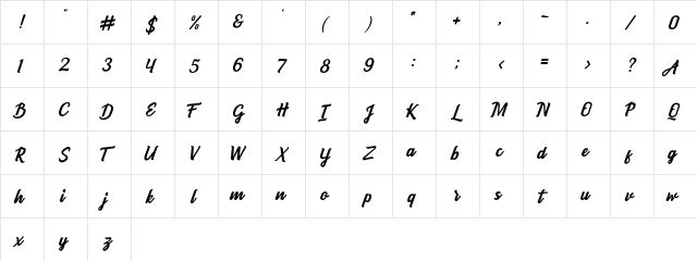 Boulevard Script Regular  glyph index