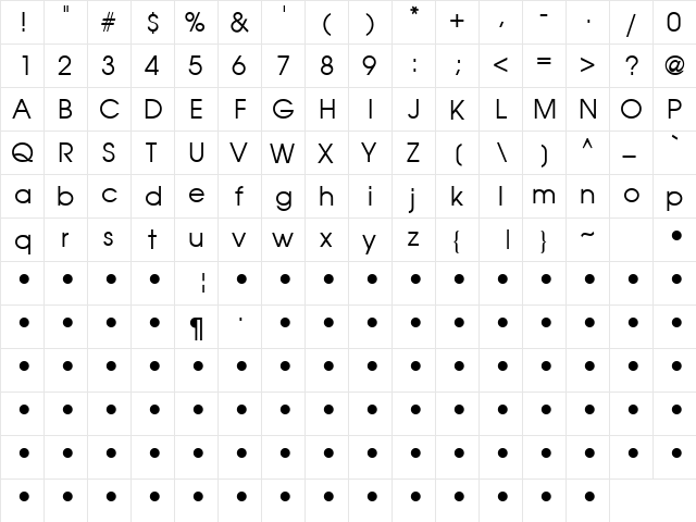 QTAvanti Regular  glyph index