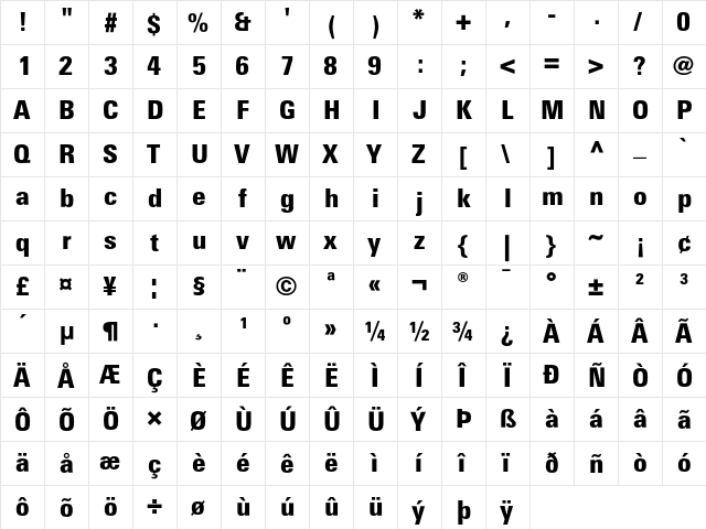 LinotypeUnivers CondBlack  glyph index