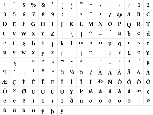 Jante Antiqua Std Bold  glyph index