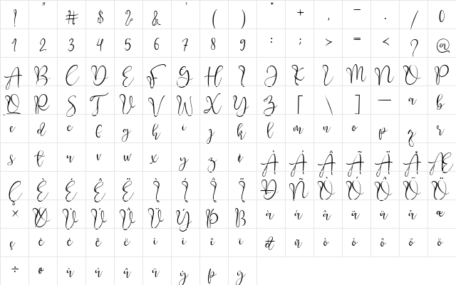Adsila Regular  glyph index