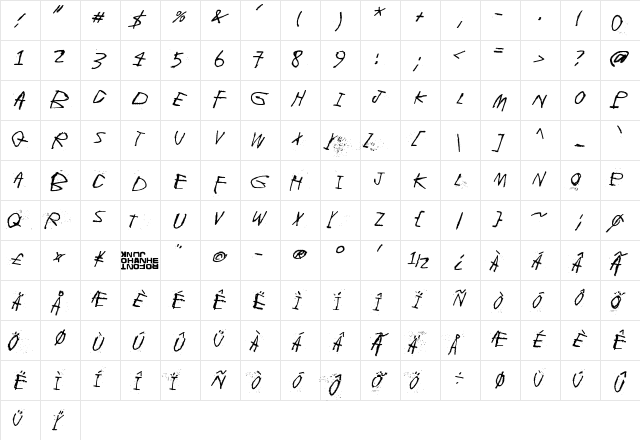 Whispers in the dark Regular  glyph index