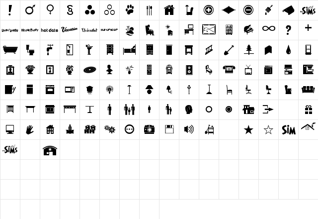 Simbats Regular  glyph index