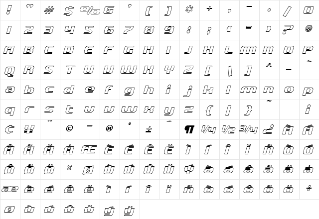 SF Quartzite Outline Italic  glyph index