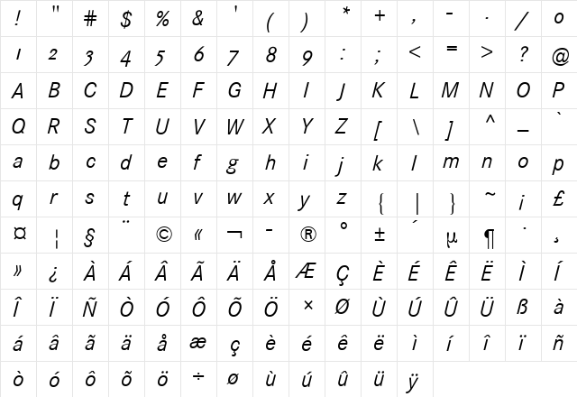 Corporate S Expert BQ Italic  glyph index