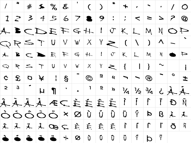 BackScratcher Bold  glyph index