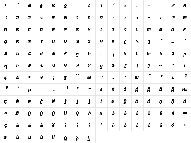 webpixel bitmap Black-Italic  glyph index