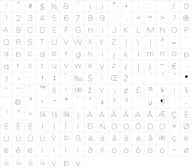 LTUnivers 140 ExtdUltLt  glyph index