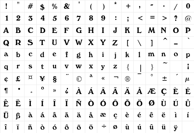 Buckingham Light  glyph index