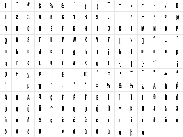 Tandelle Bold  glyph index