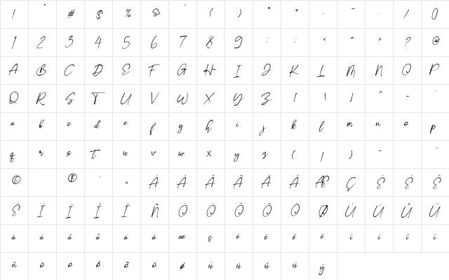 Stthomas Script Regular  glyph index