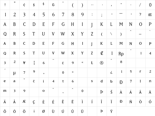 MatrixSmallCaps-Book Book  glyph index