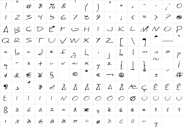 Daniel Regular  glyph index