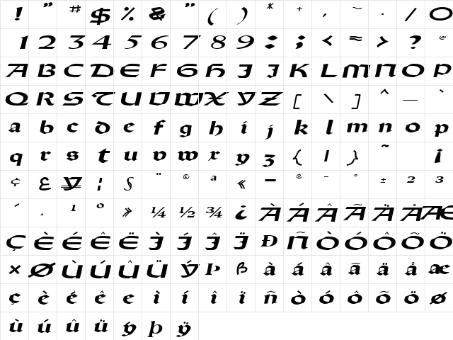 DriscollSSK BoldItalic  glyph index