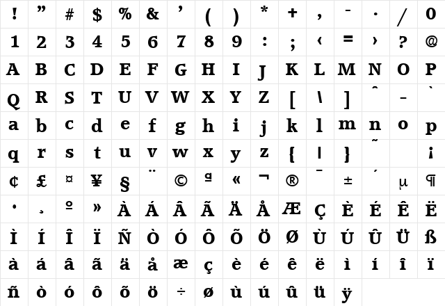 Accolade-Serial-ExtraBold Extra Bold  glyph index