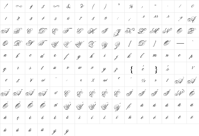 At Flemish Script II Regular  glyph index