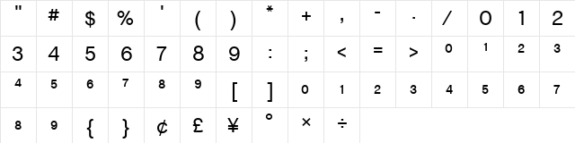 ChaletBookTTFrac Regular  glyph index