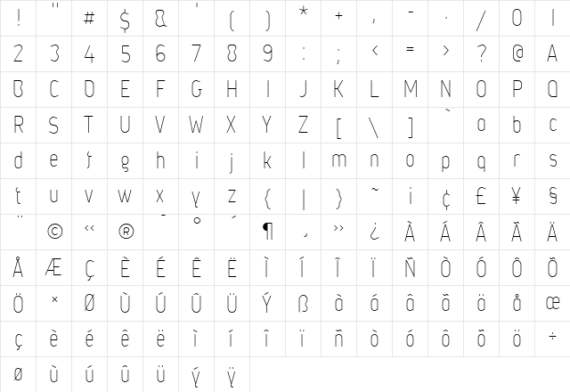 Metsys Regular  glyph index