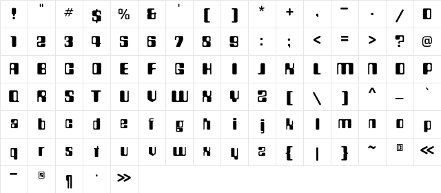 Countdown Regular  glyph index