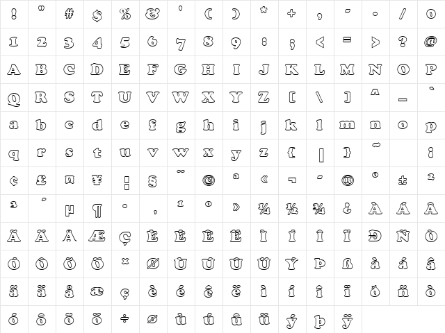 CooperBlaOutP Regular  glyph index