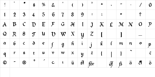 Heidelberg Regular  glyph index