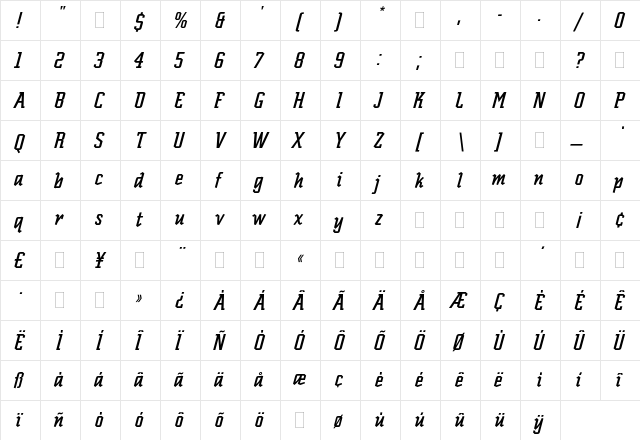 Scriptek Italic Plain  glyph index