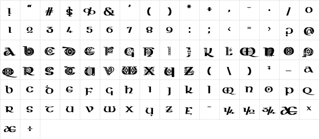 Kingthings Kelltika Uncials  glyph index