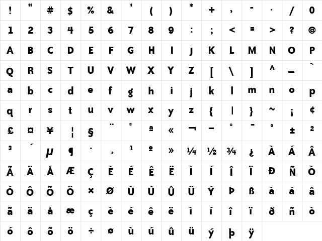 Bailey Sans ITC Regular  glyph index