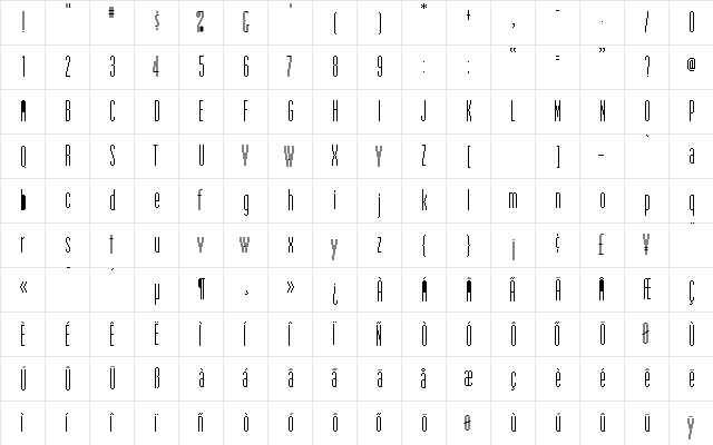EmperorNineTeen Roman  glyph index