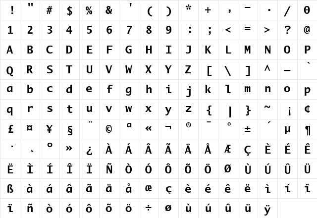 LucidaMonoEF Bold  glyph index