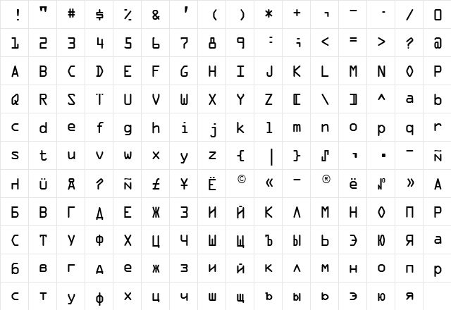 Akciz TYGRA Regular  glyph index