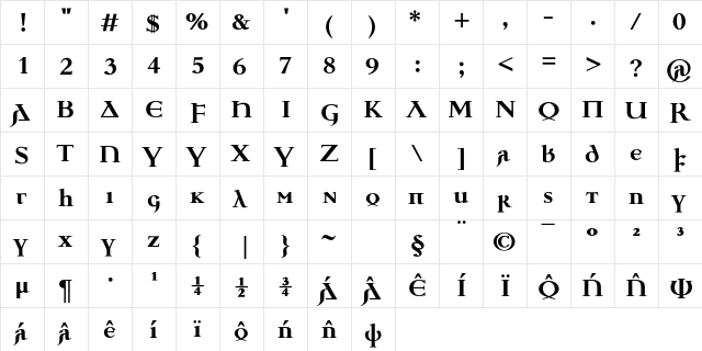 Ulfilas Fett  glyph index