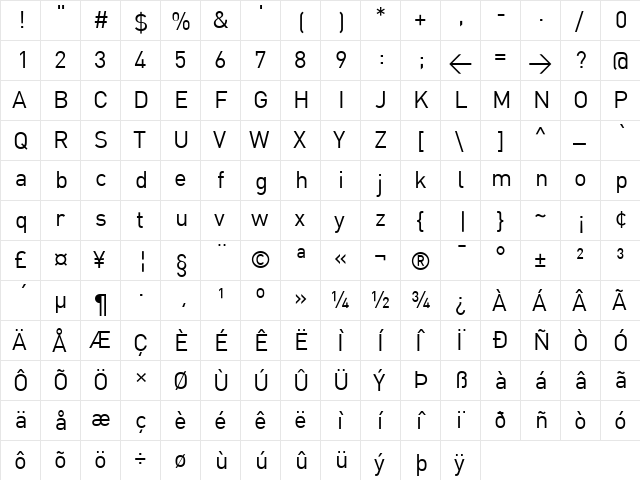 DIN Regular  glyph index