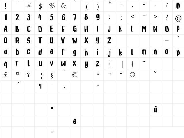 ZINZOZO Regular  glyph index