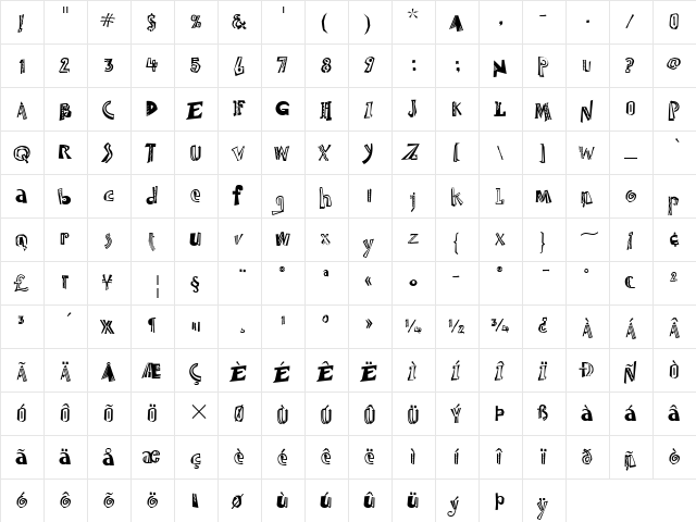 Jambalaya Too ITC Bold  glyph index