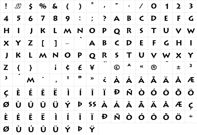 AustereCapsSSK Bold  glyph index