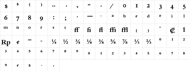 Bembo Bold Expert  glyph index