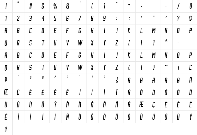BrotherJhonBoldItalic Regular  glyph index