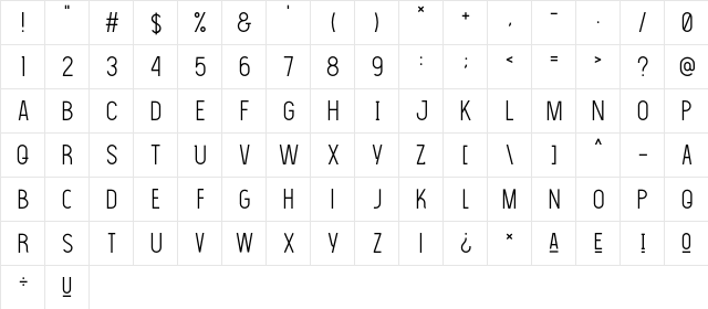 The Light Font Regular  glyph index