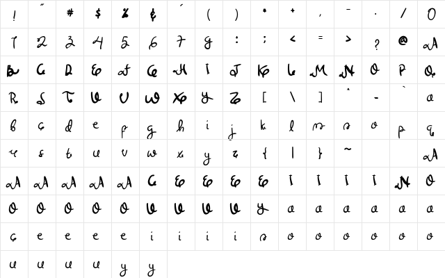 Baby Love Regular  glyph index
