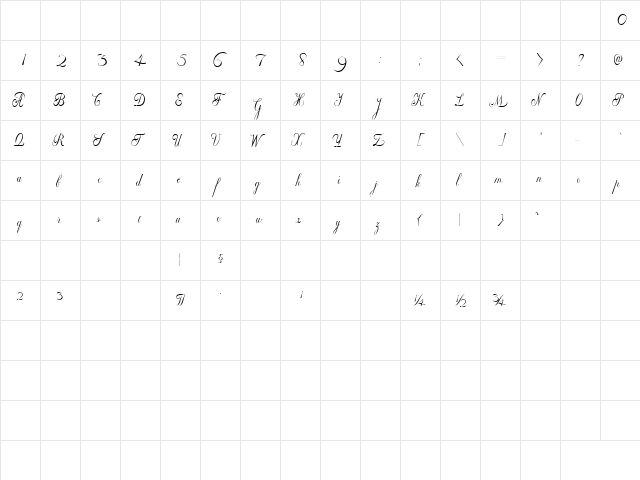 Willegha (Unregistered) Regular  glyph index