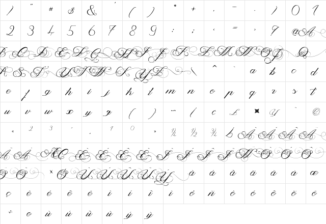 Magnolia Italic  glyph index