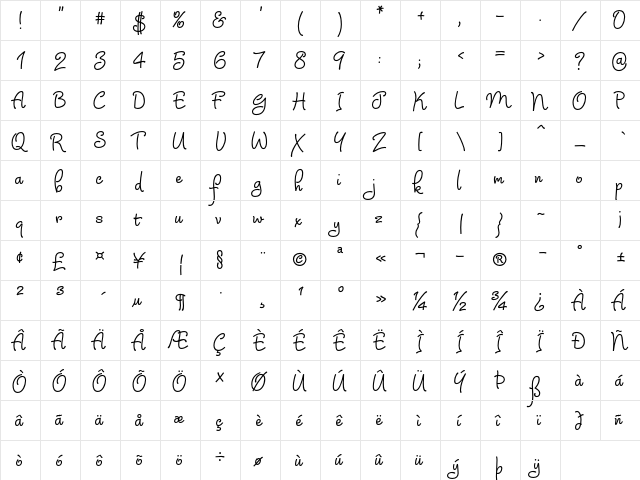 Julietrose Std Bold  glyph index