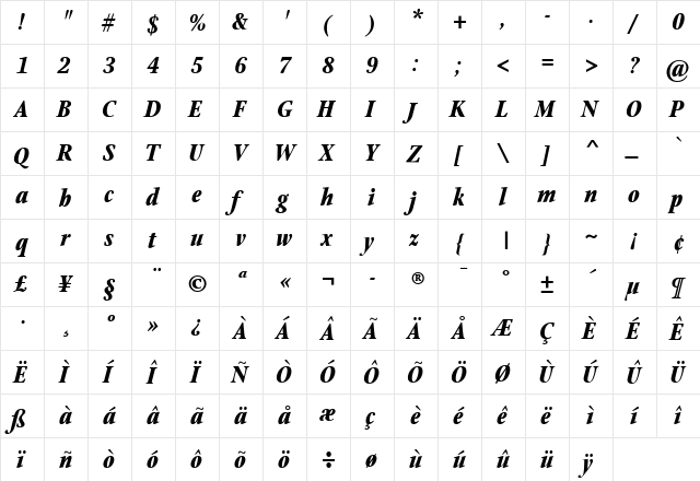 StonePrint Regular  glyph index