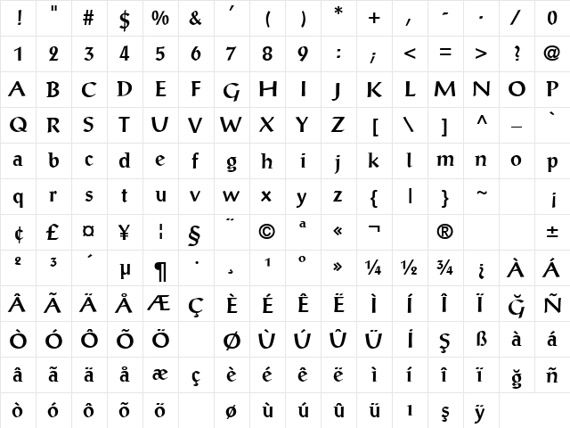 TR ProseAntique Bold  glyph index