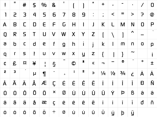 Digital Sans EF Medium  glyph index