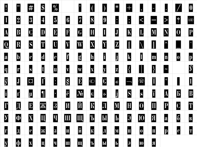 BodoniCameoC Regular  glyph index