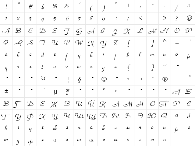 Park Avenue Normal  glyph index